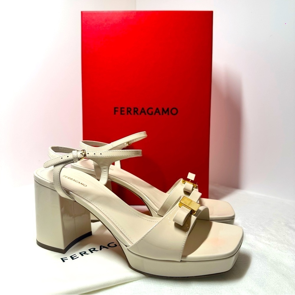 Ferragamo Marika Patent Leather Women's Block Heel Platform Sandals - Picture 3 of 14